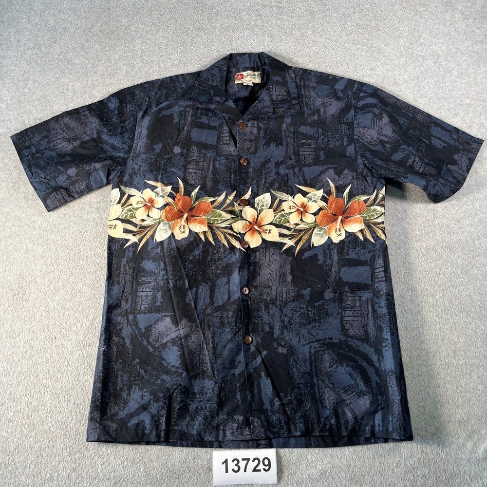 Vintage Hilo Hattie Hawaiian Shirt Mens Small Blue Excellent Floral Made in USA